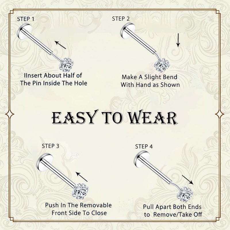 Purbeaut 18G Threadless Flat Back Nose Studs, Women Men, Hypoallergenic Nose Rings, Nose Nostril Tragus Helix Piercing Jewelry, Jewelry for Women Gifts - Image 2