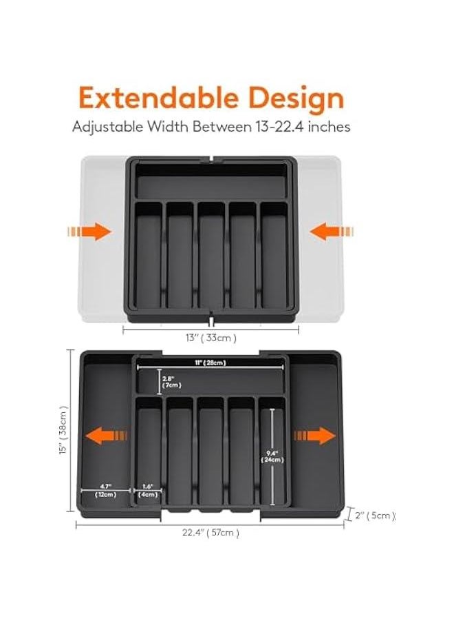 HOOKOR Silverware Drawer Organizer,Expandable Utensil Tray for Kitchen,Adjustable Utensil Organizer,Cutlery Drawer Organizer for Forks,Knives,Multipurpose Kitchen Organizers and Storage (Black)  - Image 2