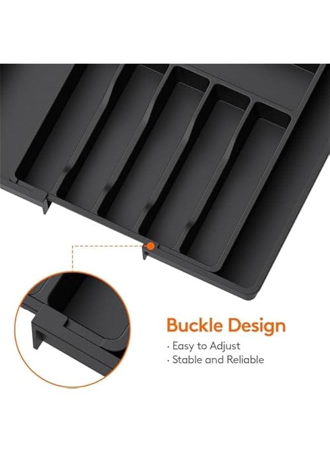 HOOKOR Silverware Drawer Organizer,Expandable Utensil Tray for Kitchen,Adjustable Utensil Organizer,Cutlery Drawer Organizer for Forks,Knives,Multipurpose Kitchen Organizers and Storage (Black)  - Image 3