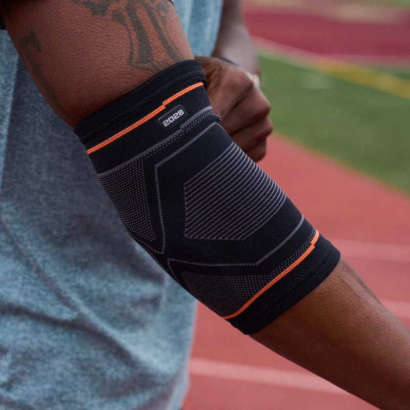 Shock Doctor Compression Knit Elbow Sleeve with Gel Support, Black/Grey, Adult-Medium - Image 3