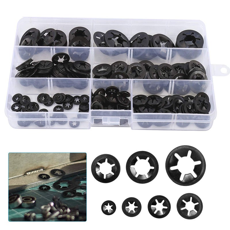 HanTof 7 Sizes 320PCS Internal Tooth Starlock Washers,Quick Speed Locking Washers, Push On Retainers Clips,Push On Nut Fasteners Assortment Kit for Shaft and Stud,65Mn Spring Steel,Black Oxide Finish - Image 4