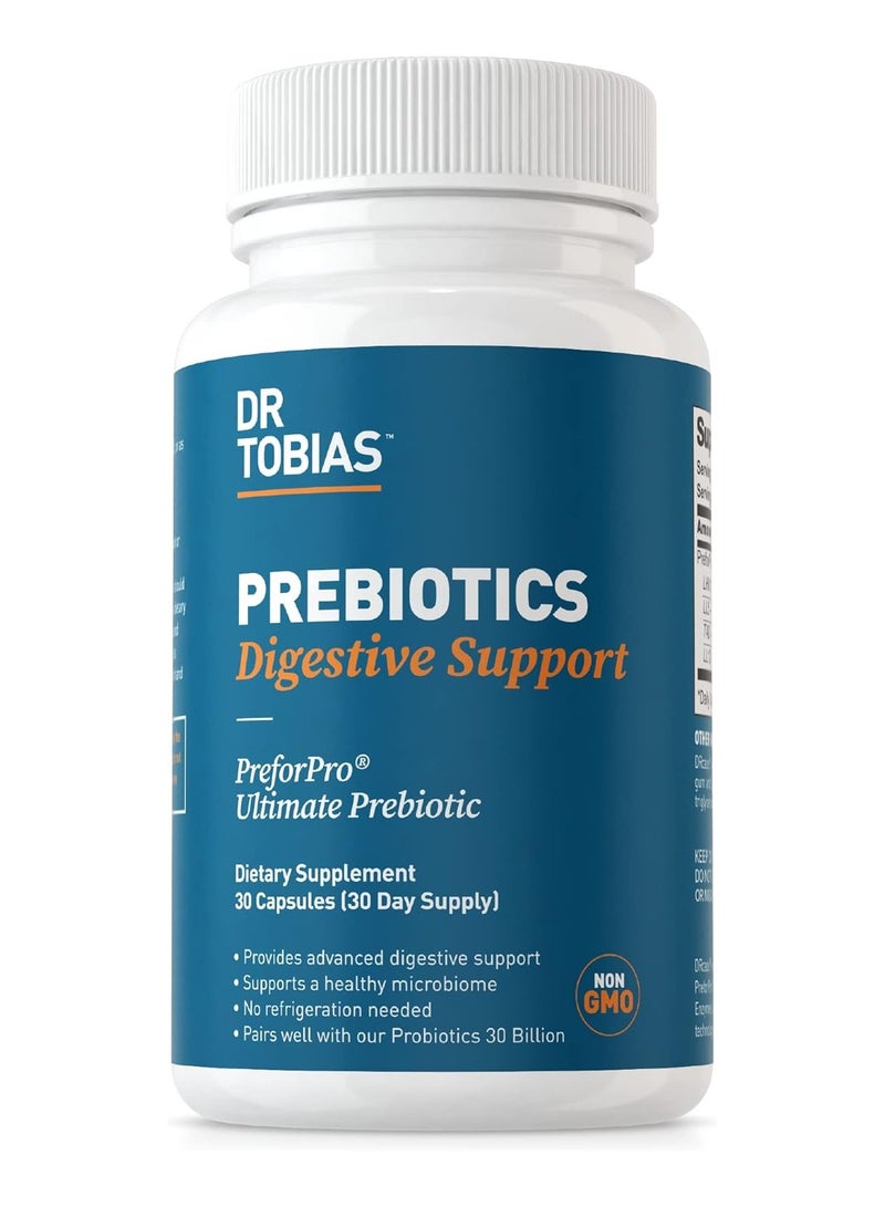 Dr. Tobias Prebiotics Digestive Support, PreforPro Ultimate Prebiotic, 30 Capsules, 30 Day Supply provides  advance digestive support, supports a healthy microbiome, no ref. needed, pairs ell with our probiotics 30 billion. - Image 1