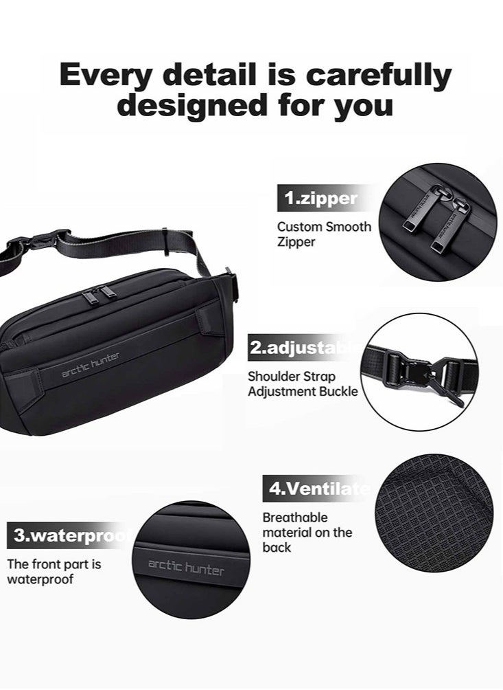 ARCTIC HUNTER - Lightweight Waist Money Bag for Men and Women,Crossbody Shoulder Bag Pack,Belt Bag for Travel Walking Running Hiking Cycling, Black - Image 1