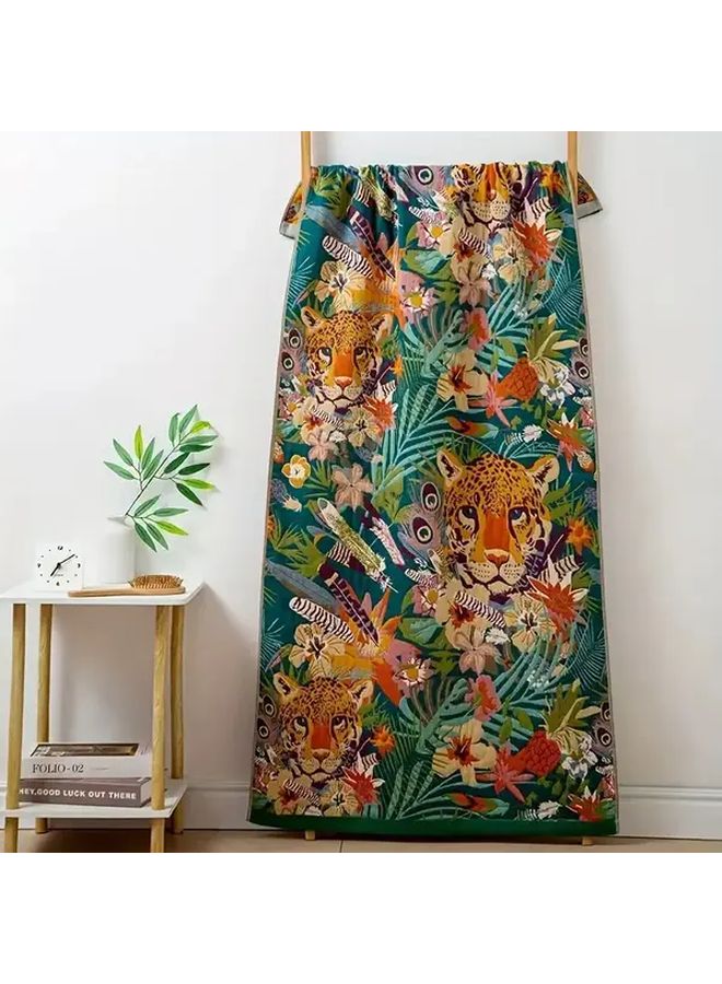 Large 160x80cm Jungle Animal Tropical Leaf Print Bath Towel Soft Absorbent Machine Washable - Image 1