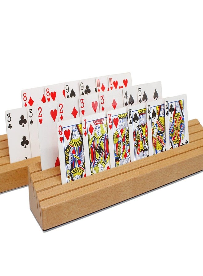 VINJOE Premium Solid Beechwood Playing Card Holders - Accessories with Five Crowns Card Game - Card Holder for Kids Elder and Elder - Set of 2 (13.7x2.04x2.2 inch) - Image 1