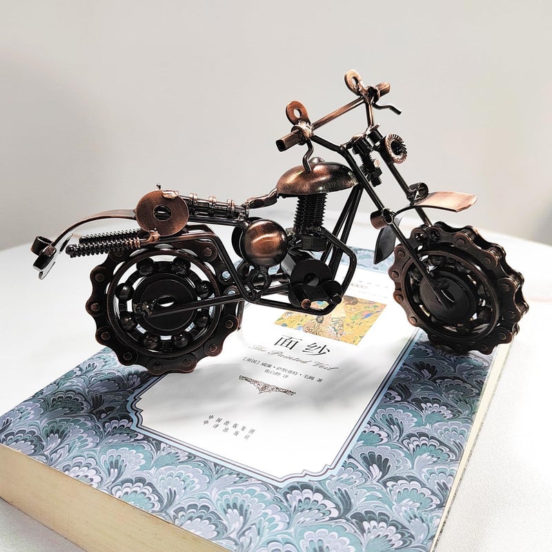 Tipmant Antique Vintage Motorcycle Model Retro Iron Metal Bicycle Vehicle Office Home Décor Room Desk Decoration Ornaments Handmade Handcrafts Collections (Motorcycle) - Image 4
