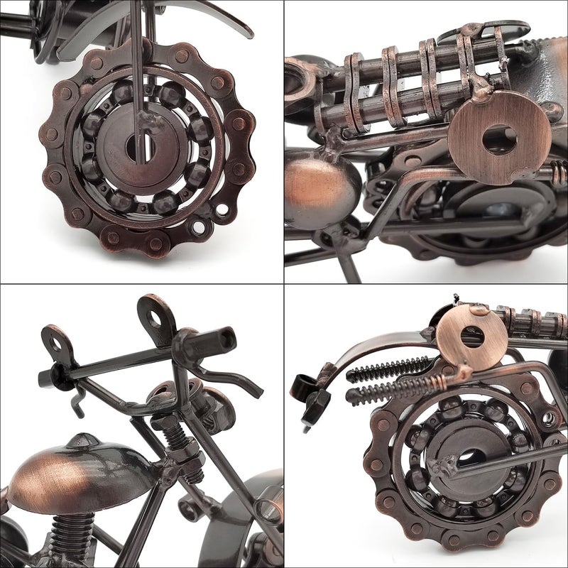 Tipmant Antique Vintage Motorcycle Model Retro Iron Metal Bicycle Vehicle Office Home Décor Room Desk Decoration Ornaments Handmade Handcrafts Collections (Motorcycle) - Image 5