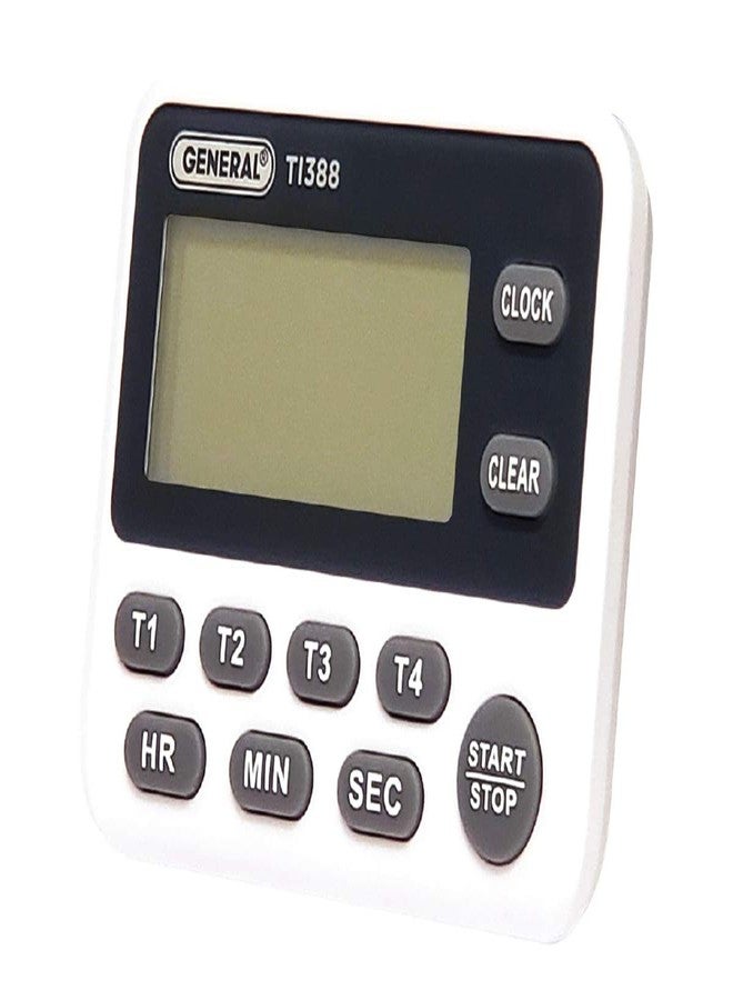 General Tools TI388 Digital Timer, Four Channel with Clock , White - Image 1