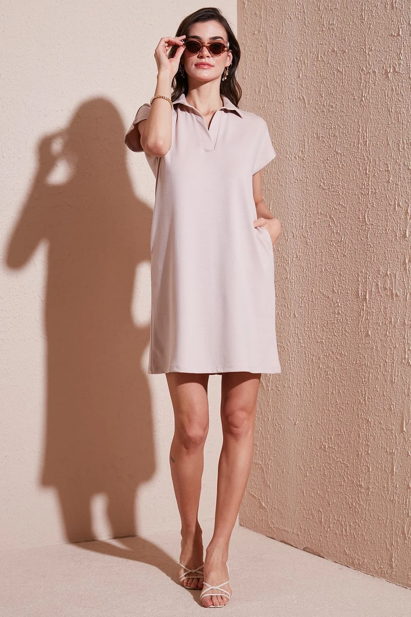 ليلا Regular Fit Polo Neck Mini Dress Women's Dress 5866153