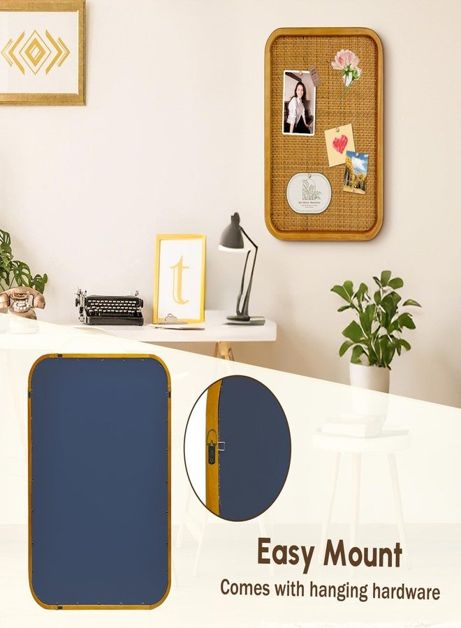 Umtiti 13" x 17" Bulletin Board, Round-Edged Rectangle Cork Board，Wooden Frame with Boho Style Rattan Wall Organizer,3343Teng - Image 5