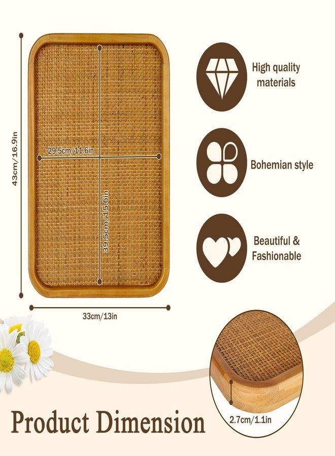 Umtiti 13" x 17" Bulletin Board, Round-Edged Rectangle Cork Board，Wooden Frame with Boho Style Rattan Wall Organizer,3343Teng - Image 2