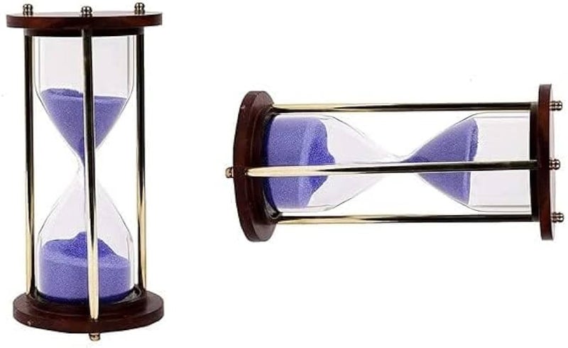 Wooden Base, Gold Posts, Glass Display Nautical Vintage Style Brass and Wood Purple Sand Timer Sand Glass Hour Glass Sand Clock Ideal for Exercise Making Tea 5 Minutes 6 Inches - Image 2
