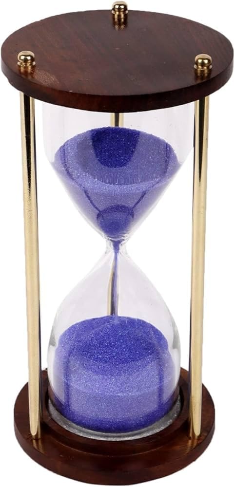 Wooden Base, Gold Posts, Glass Display Nautical Vintage Style Brass and Wood Purple Sand Timer Sand Glass Hour Glass Sand Clock Ideal for Exercise Making Tea 5 Minutes 6 Inches - Image 5