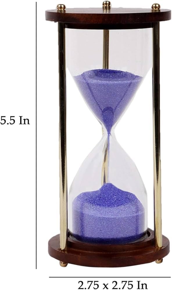 Wooden Base, Gold Posts, Glass Display Nautical Vintage Style Brass and Wood Purple Sand Timer Sand Glass Hour Glass Sand Clock Ideal for Exercise Making Tea 5 Minutes 6 Inches - Image 4