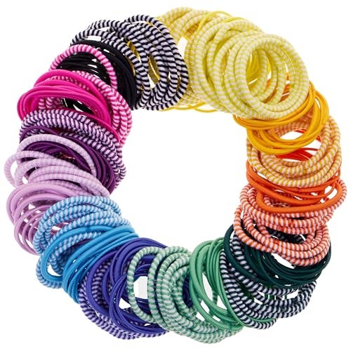 Expressions 216pc 4mm Bright Solids Stripes Hair Ties No Metal Durable Ponytail Holders for Thick Curly All Hair Types Elastic Hair Bands for Women Girls DamageFree Soft - Image 1