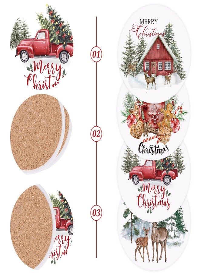 وولاين مجموعة قواعد أكواب "عيد ميلاد سعيد" من والين، 4 قطع، بتصميم ريفي مائي، مزينة بشجرة عيد الميلاد وشاحنة. مصنوعة من السيراميك الماص، مثالية لتزيين الأكواب والأكواب في المنزل والمطبخ والمكتب وطاولات الحفلات. - Image 2