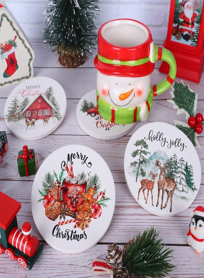 وولاين مجموعة قواعد أكواب "عيد ميلاد سعيد" من والين، 4 قطع، بتصميم ريفي مائي، مزينة بشجرة عيد الميلاد وشاحنة. مصنوعة من السيراميك الماص، مثالية لتزيين الأكواب والأكواب في المنزل والمطبخ والمكتب وطاولات الحفلات. - Image 5