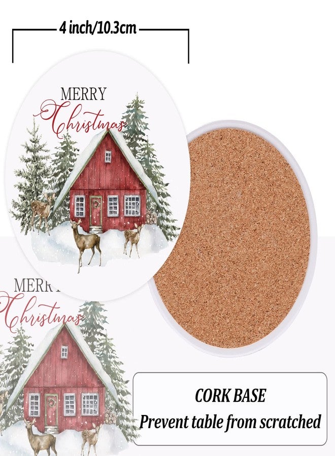 وولاين مجموعة قواعد أكواب "عيد ميلاد سعيد" من والين، 4 قطع، بتصميم ريفي مائي، مزينة بشجرة عيد الميلاد وشاحنة. مصنوعة من السيراميك الماص، مثالية لتزيين الأكواب والأكواب في المنزل والمطبخ والمكتب وطاولات الحفلات. - Image 3