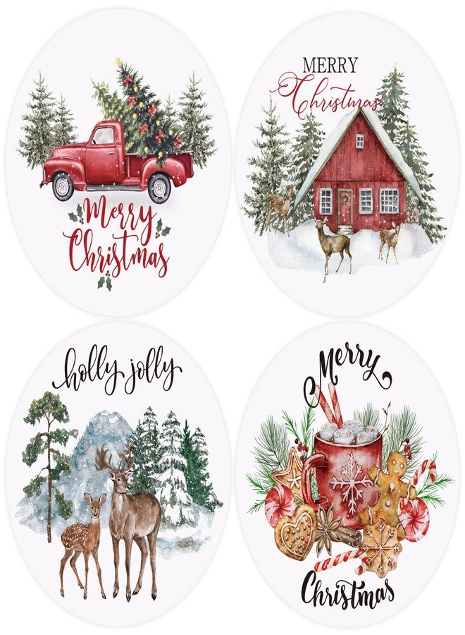 وولاين مجموعة قواعد أكواب "عيد ميلاد سعيد" من والين، 4 قطع، بتصميم ريفي مائي، مزينة بشجرة عيد الميلاد وشاحنة. مصنوعة من السيراميك الماص، مثالية لتزيين الأكواب والأكواب في المنزل والمطبخ والمكتب وطاولات الحفلات. - Image 1