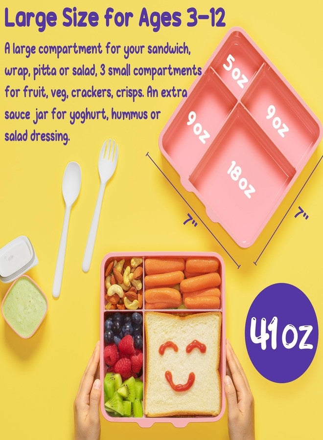 Fimibuke Bento Lunch Box for Kids, Leak Proof Toddler Bento Box with 4 Compartments BPA Free Dishwasher Safe Lunch Container with Utensils, Ideal Portion Sizes for Ages 3-12 Girls Boys for School - Image 2