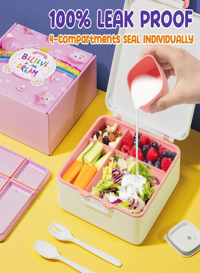 Fimibuke Bento Lunch Box for Kids, Leak Proof Toddler Bento Box with 4 Compartments BPA Free Dishwasher Safe Lunch Container with Utensils, Ideal Portion Sizes for Ages 3-12 Girls Boys for School - Image 4