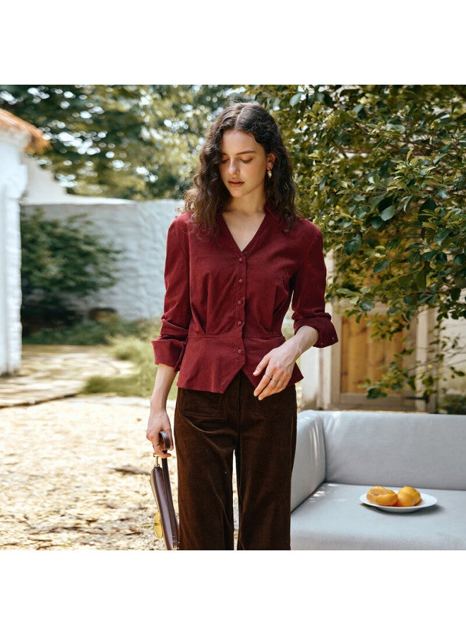 Olrain Oulain Retro Commuter Waist-cinching Long-sleeve Shirt Women's Autumn High-end Trendy Top, Vintage Red, XL - Image 2