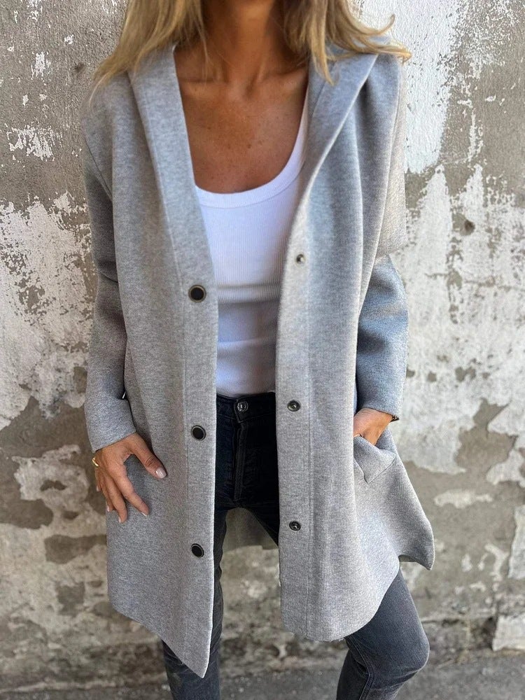 2024 And Independent Site_ Solid Color Casual Single-Breasted Hooded Jacket College Style - Image 1