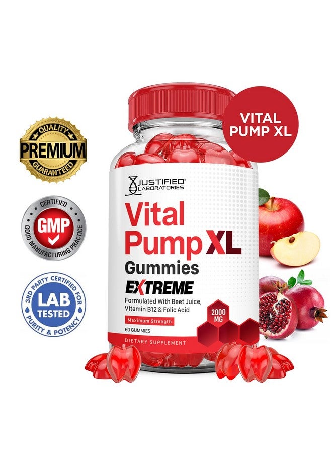 Justified Laboratories مختبرات جاستيفيد (عبوتان) جوميز فيتال بومب XL إكستريم 2000 ملغ للأداء فيتال بومب XL تركيبة متقدمة مصنوعة من عصير الشمندر وخل التفاح ومسحوق الرمان وفيتامين ب12 نباتي وغير معدل وراثيًا 120 جوميز - Image 2