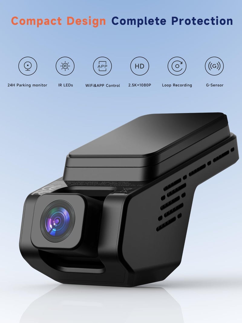 Veement Dash Cam Front and Inside 2.5K+1080P Mini Camera for Cars With 32GB Card - Image 2