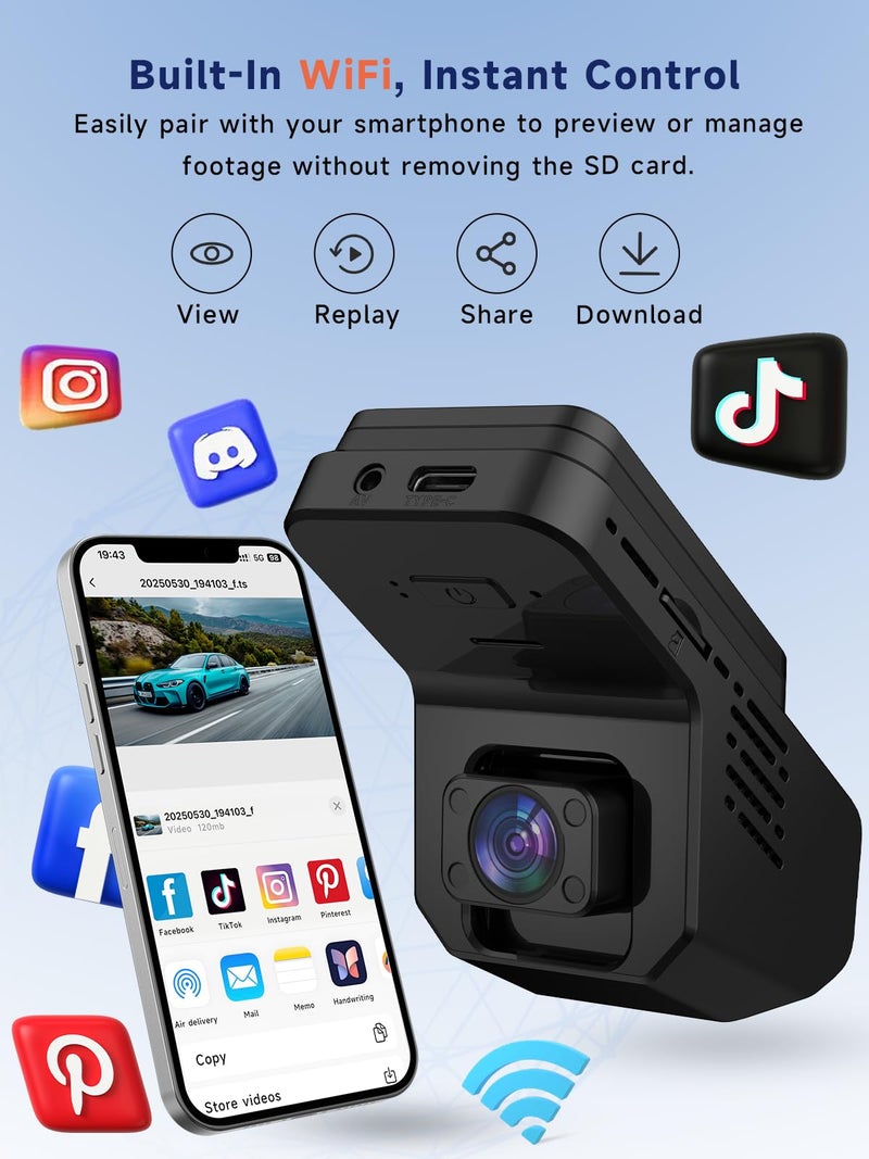 Veement Dash Cam Front and Inside 2.5K+1080P Mini Camera for Cars With 32GB Card - Image 5