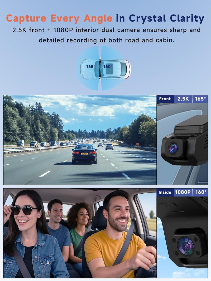 Veement Dash Cam Front and Inside 2.5K+1080P Mini Camera for Cars With 32GB Card - Image 3