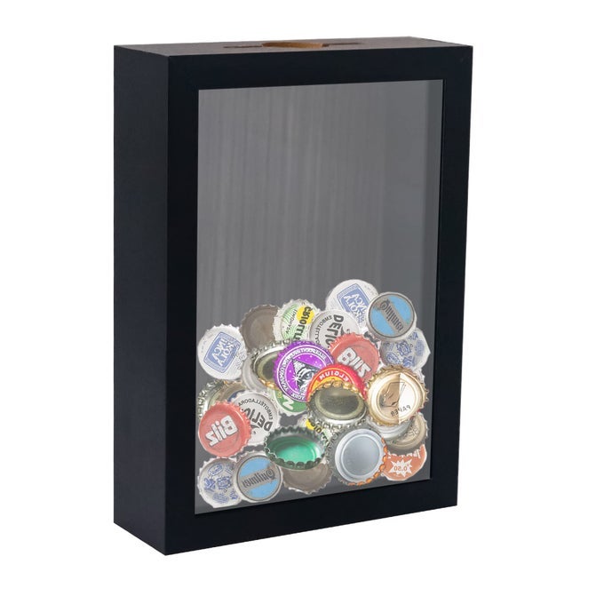 5X7 TOP LOADING SHADOW BOX FRAME WITH HD GLASSWOOD DISPLAY CASE WITH SLOT125 INCHES INTERIOR DEPTHIDEAL FOR WINE BOTTLE CAPSTICKETSSHELLSSTAMPS AND MOREBLACK