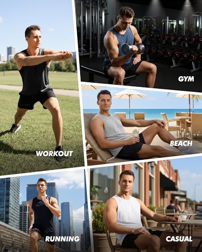 BOOJO 5 Pack Tank Tops Men - Quick Dry Moisture Wicking Summer Workout Muscle Sleeveless Shirts for Gym Beach Running - Image 5
