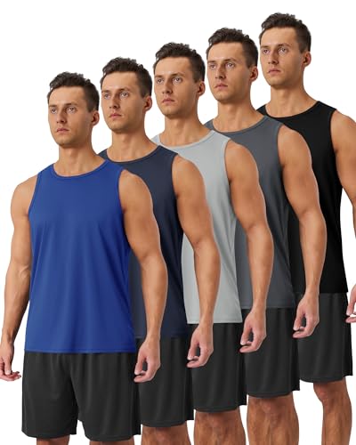 BOOJO 5 Pack Tank Tops Men - Quick Dry Moisture Wicking Summer Workout Muscle Sleeveless Shirts for Gym Beach Running - Image 1