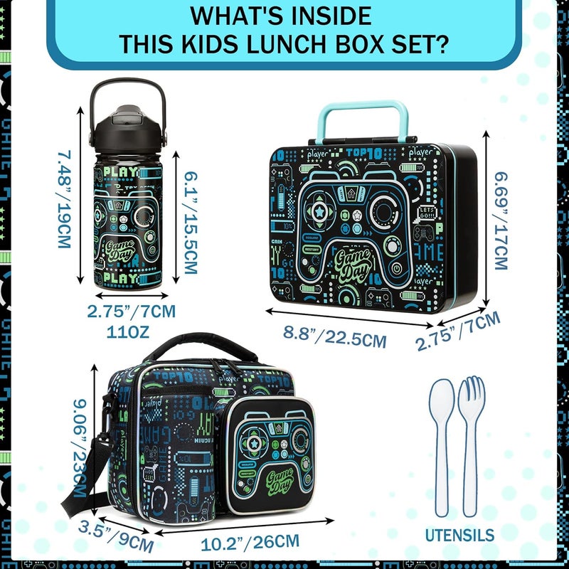 Oruiji Boys Bento Box for Kids Lunch Box Set for Boys with 6 Compartment,Stainless Steel Water Bottle,Lunch Bag,Ice Pack Set Back to School Supplies Birthday Gift for Kids 5-12 - Image 2