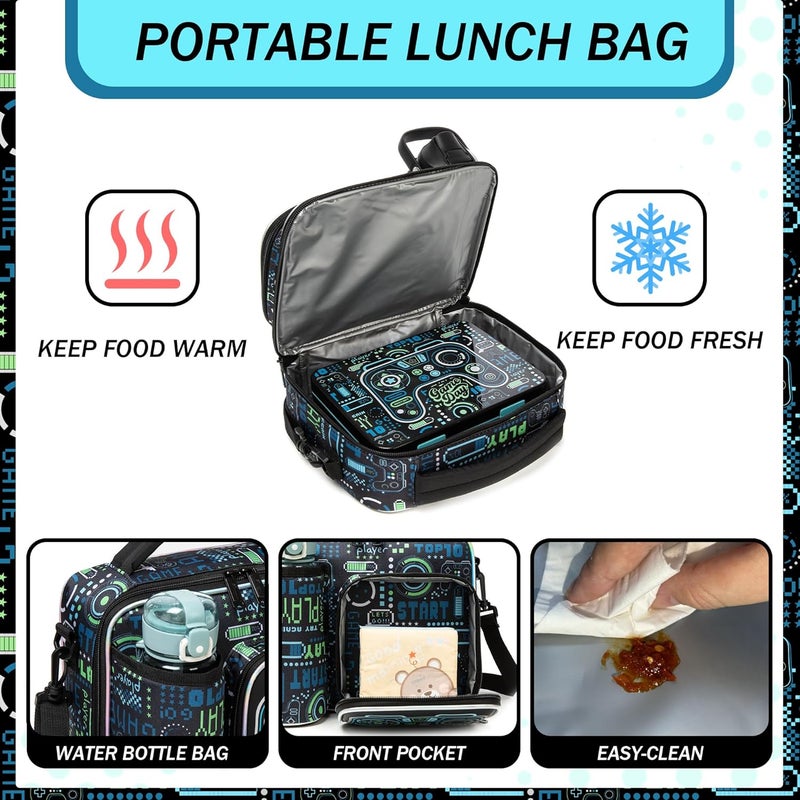 Oruiji Boys Bento Box for Kids Lunch Box Set for Boys with 6 Compartment,Stainless Steel Water Bottle,Lunch Bag,Ice Pack Set Back to School Supplies Birthday Gift for Kids 5-12 - Image 3
