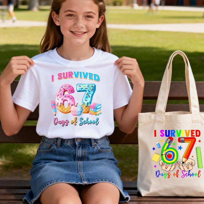 ANTING 6 Sheets I Survived 67 Days of School Iron on Heat Press Decals Stickers,Six Seven 67 Themed HTV Heat Transfer Vinyl Letter Patches for T Shirt Pillow Clothes Backpack - Image 4