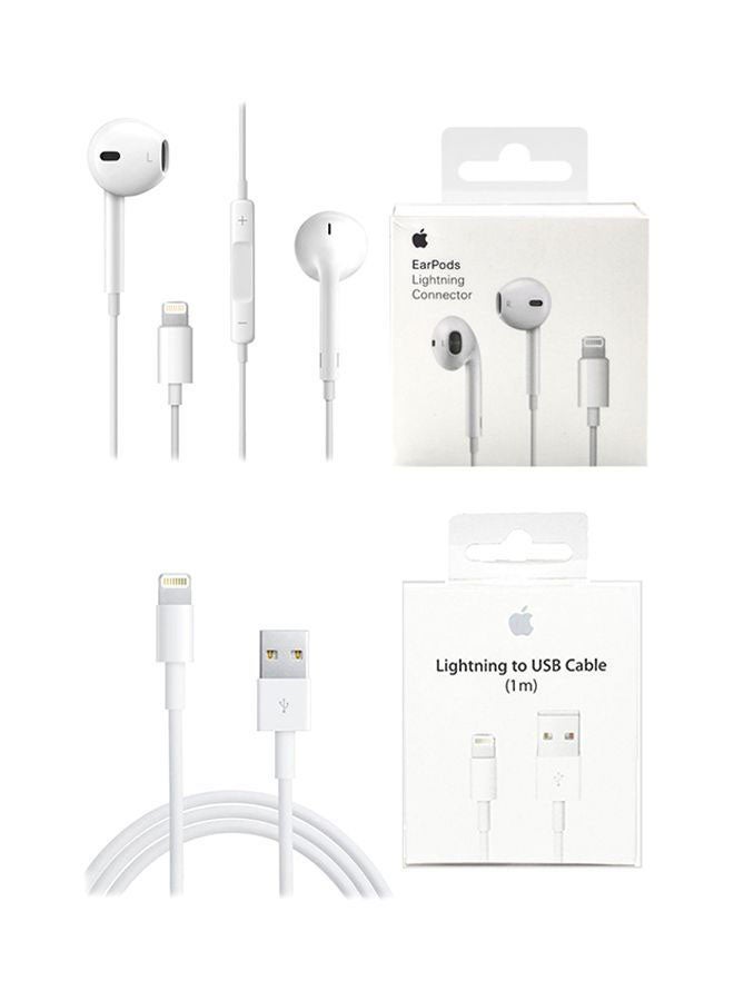ابل  إيربودز أبل 2 في 1 مع موصل لايتيننج وموصل لايتيننج إلى كابل USB لآيفون أبل أبيض - Image 1