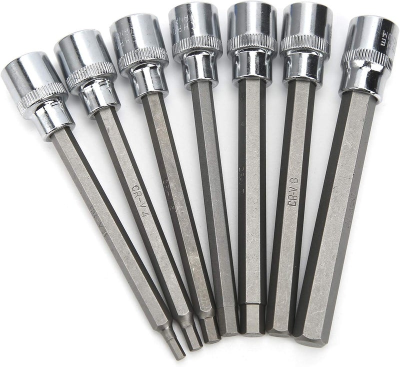 Hex Bit Socket Set, 7pcs 3/8in Square Hex Key Wrench Bit Socket Set Extra Long Vanadium Steel Allen for Home Car Using - Image 2
