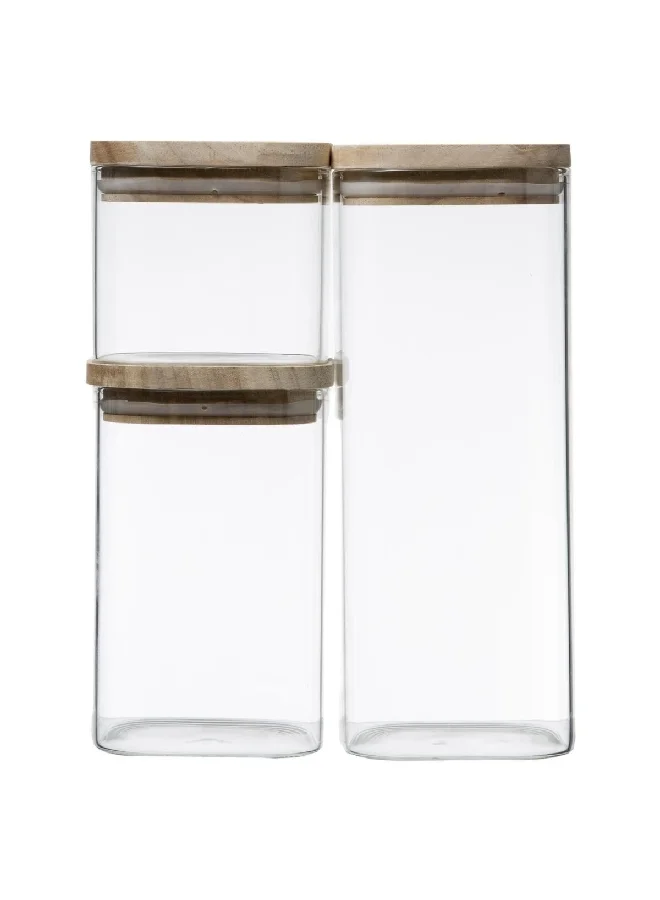 Five Simply Smart 3-Piece Hermet Stackable Glass Jar Set Clear and Beige 11.5 x 27 x 23.2 cm 179623