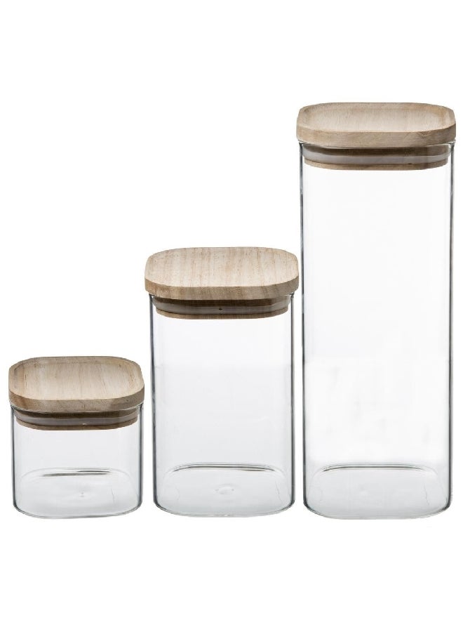 Five Simply Smart 3-Piece Hermet Stackable Glass Jar Set Clear and Beige 11.5 x 27 x 23.2 cm 179623 - Image 1