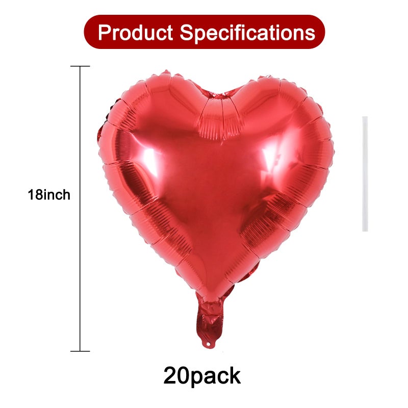 BEISHIDA 20 Pcs Heart Balloons 18 inch Metal Red Heart Shape Foil Balloons Neutral Love Balloon for Mother's Day Proposal Marriage,Valentines Day, Birthday Decorations - Image 2