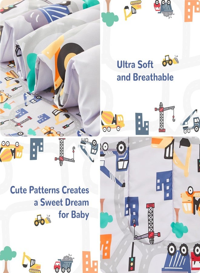 lasoftan Construction Toddler Bedding Set for Boys, 4 Piece Bed-in-a-Bag Toddler Comforter Sets, Excavator, Cars Printed, Super Soft and Comfortable Microfiber Todeeler Bed Set - Image 2