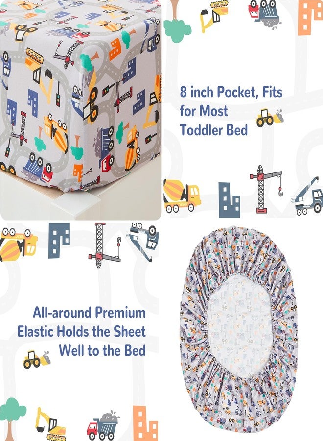 lasoftan Construction Toddler Bedding Set for Boys, 4 Piece Bed-in-a-Bag Toddler Comforter Sets, Excavator, Cars Printed, Super Soft and Comfortable Microfiber Todeeler Bed Set - Image 3