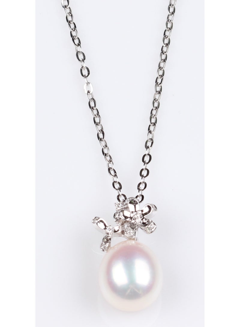 MIKURA Pendant Freshwater Pearls, A Quality, White Color, 10.5-10.0MM, 18KW, 11D-0.04CT  - Image 1