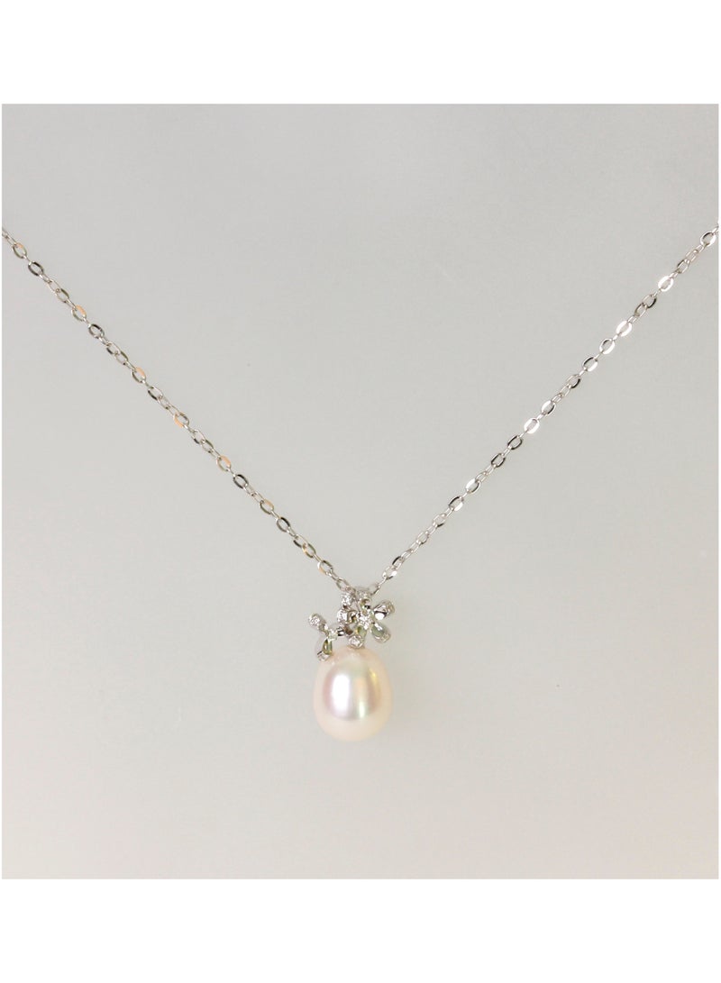 MIKURA Pendant Freshwater Pearls, A Quality, White Color, 10.5-10.0MM, 18KW, 11D-0.04CT  - Image 2