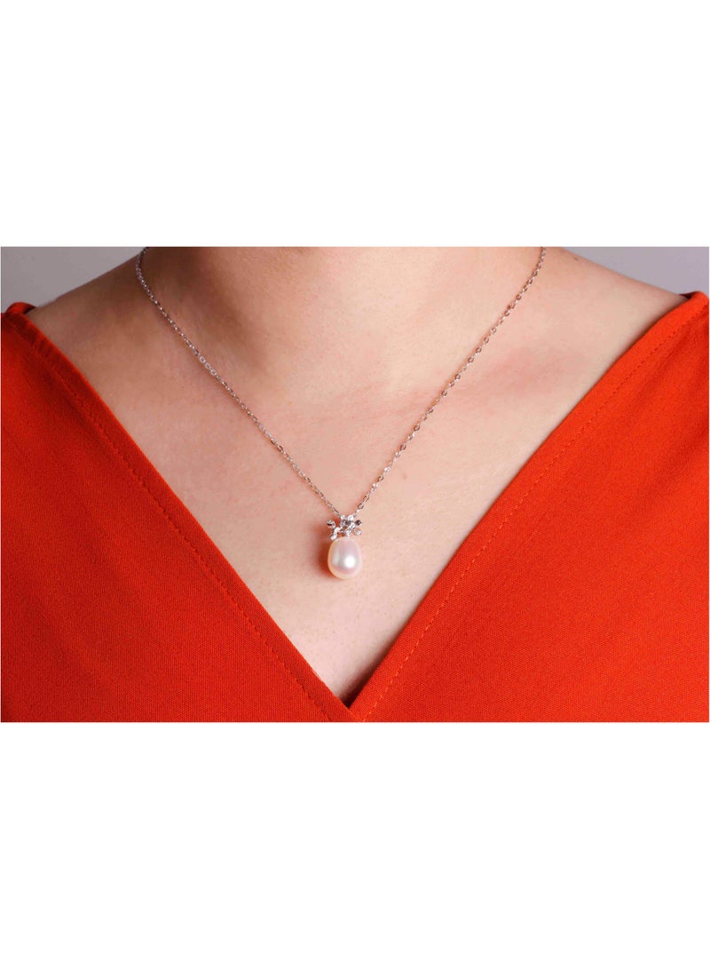 MIKURA Pendant Freshwater Pearls, A Quality, White Color, 10.5-10.0MM, 18KW, 11D-0.04CT  - Image 4