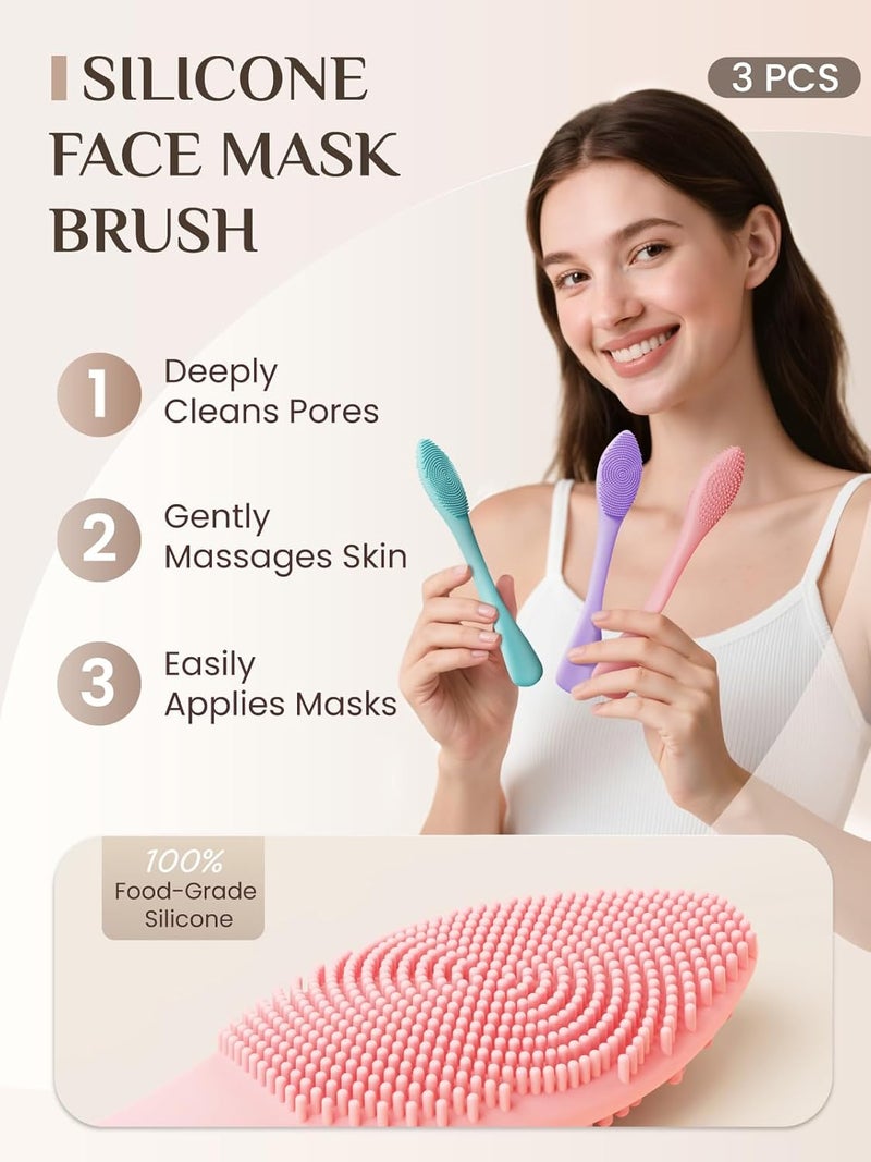Rena Chris Silicone Face Scrubber, 3 in 1 Face Mask Applicator & Pore Cleaning Brush, 3 Pack Double-End Facial Cleansing Brush for Exfoliating, Blackhead Removal, Skincare Applicator for Mud - Image 2