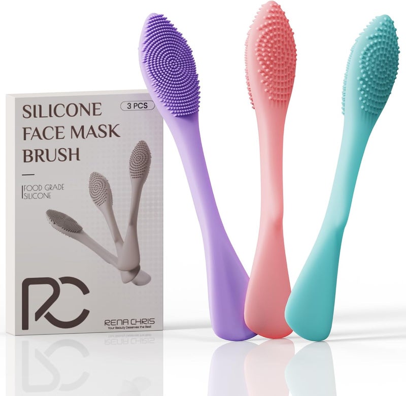 Rena Chris Silicone Face Scrubber, 3 in 1 Face Mask Applicator & Pore Cleaning Brush, 3 Pack Double-End Facial Cleansing Brush for Exfoliating, Blackhead Removal, Skincare Applicator for Mud - Image 1