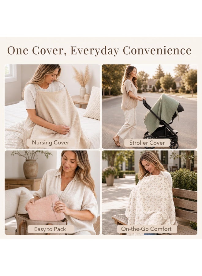 Konssy Muslin Nursing Cover for Baby Breastfeeding, Breathable 100% Cotton Breastfeeding Cover with Rigid Hoop for Mother Nursing Apron, Summer Wheat (BRJ07) - Image 5